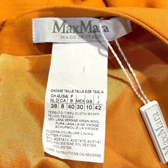 NWT MaxMara Wool Long Sleeve Shift Dress Rustic Orange‎ 8